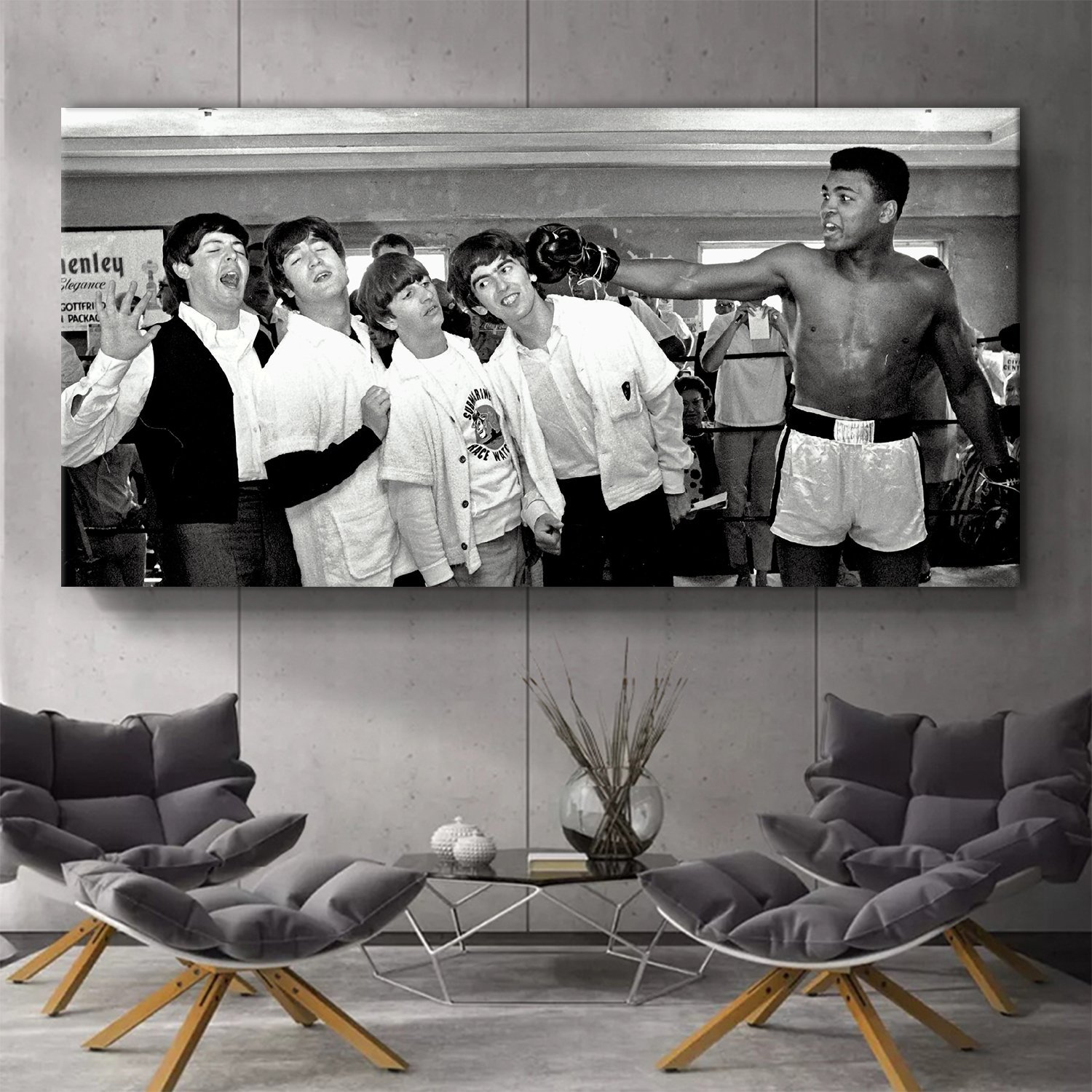 The Beatles in Ring with Muhammad Ali Canvas Wall Art