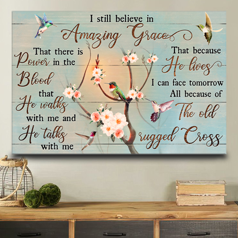 Apricot Blossom Hummingbird - I Still Believe In Grace Christian Canvas Wall Art