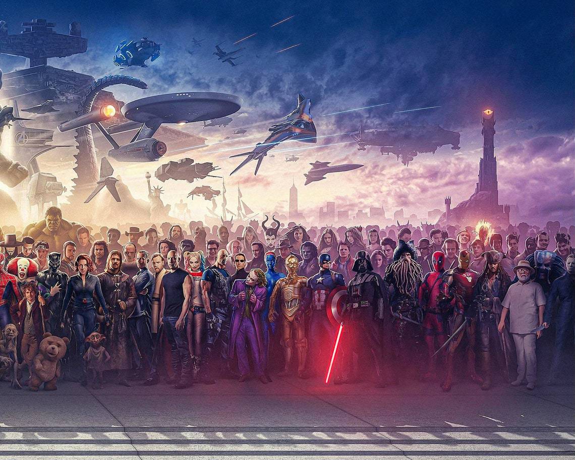 150 Movie Blockbuster Characters Panorama Canvas Wall Art
