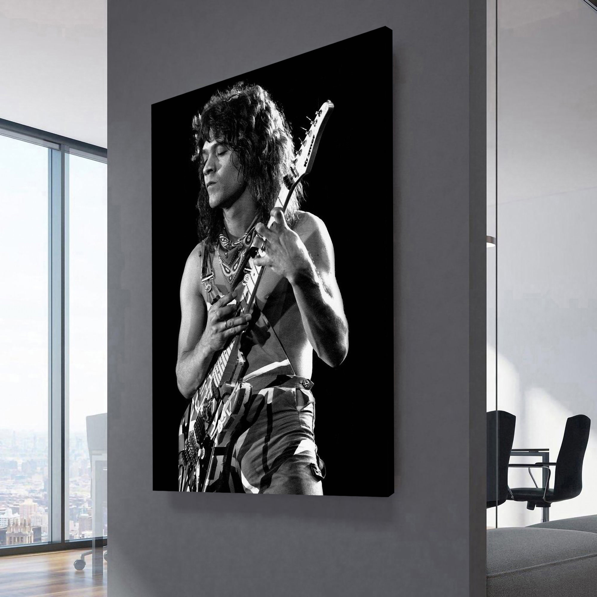 Eddie Van Halen (B/W) Poster Canvas Wall Art