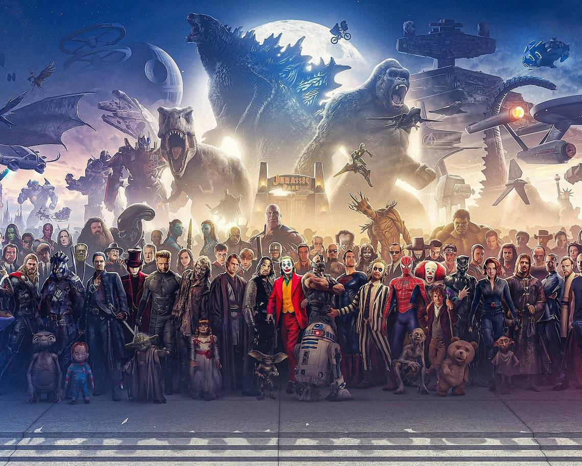 150 Movie Blockbuster Characters Panorama Canvas Wall Art