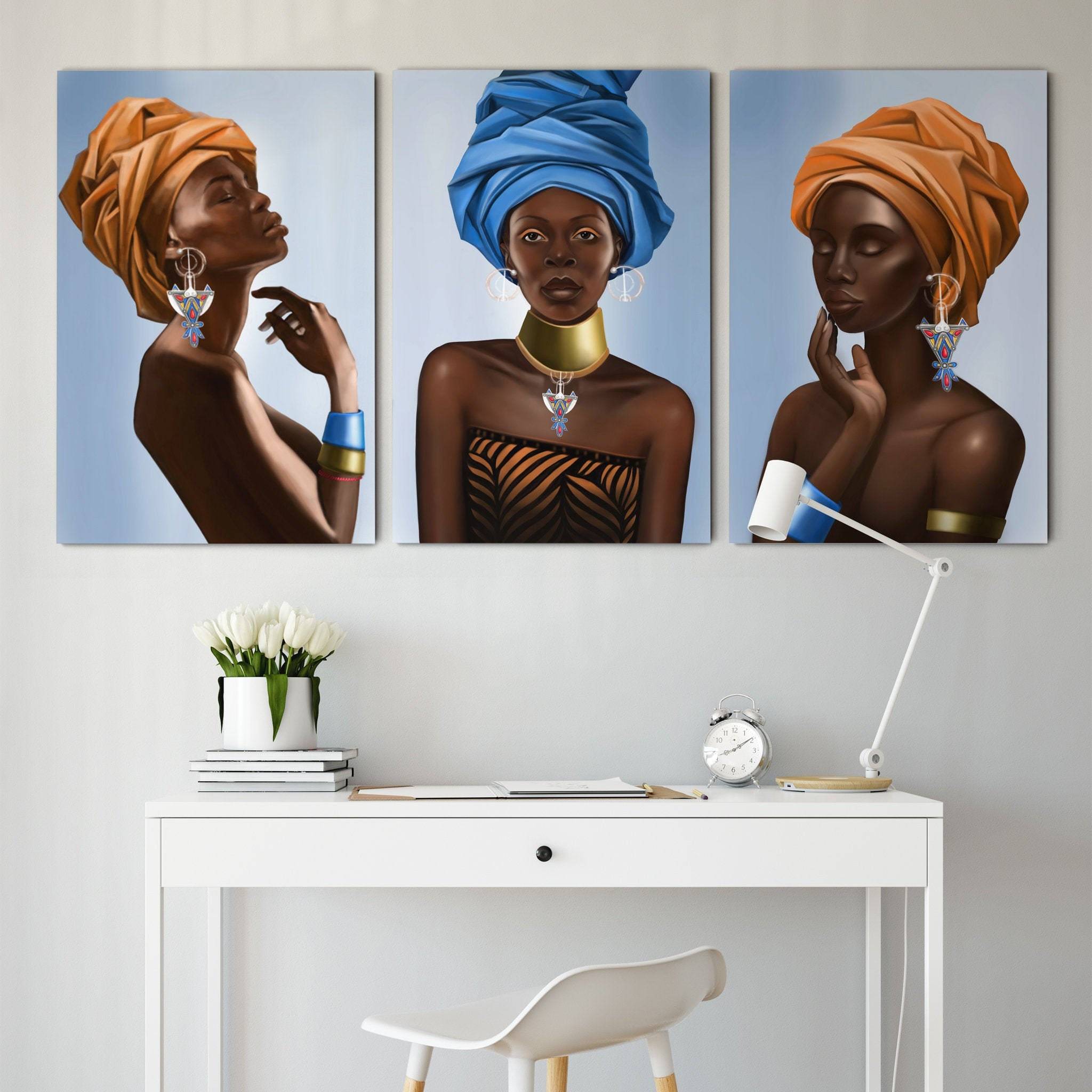 Triptych Art Set - African Woman Canvas Wall Art Print