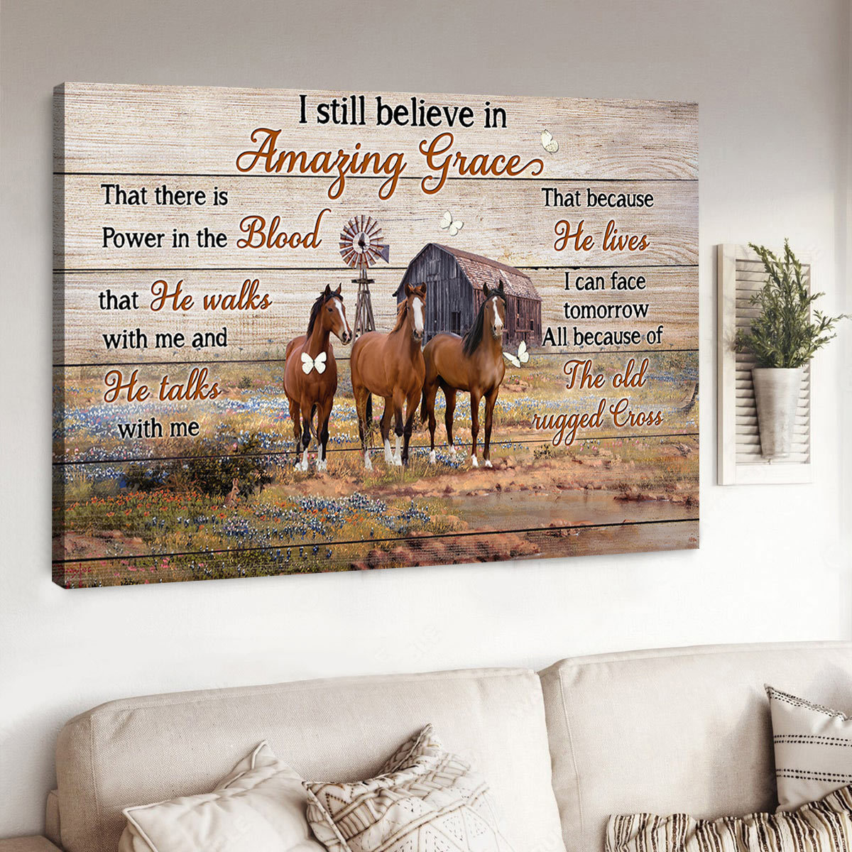 I Still Believe in Amazing Grace Countryside Horses Canvas Wall Art