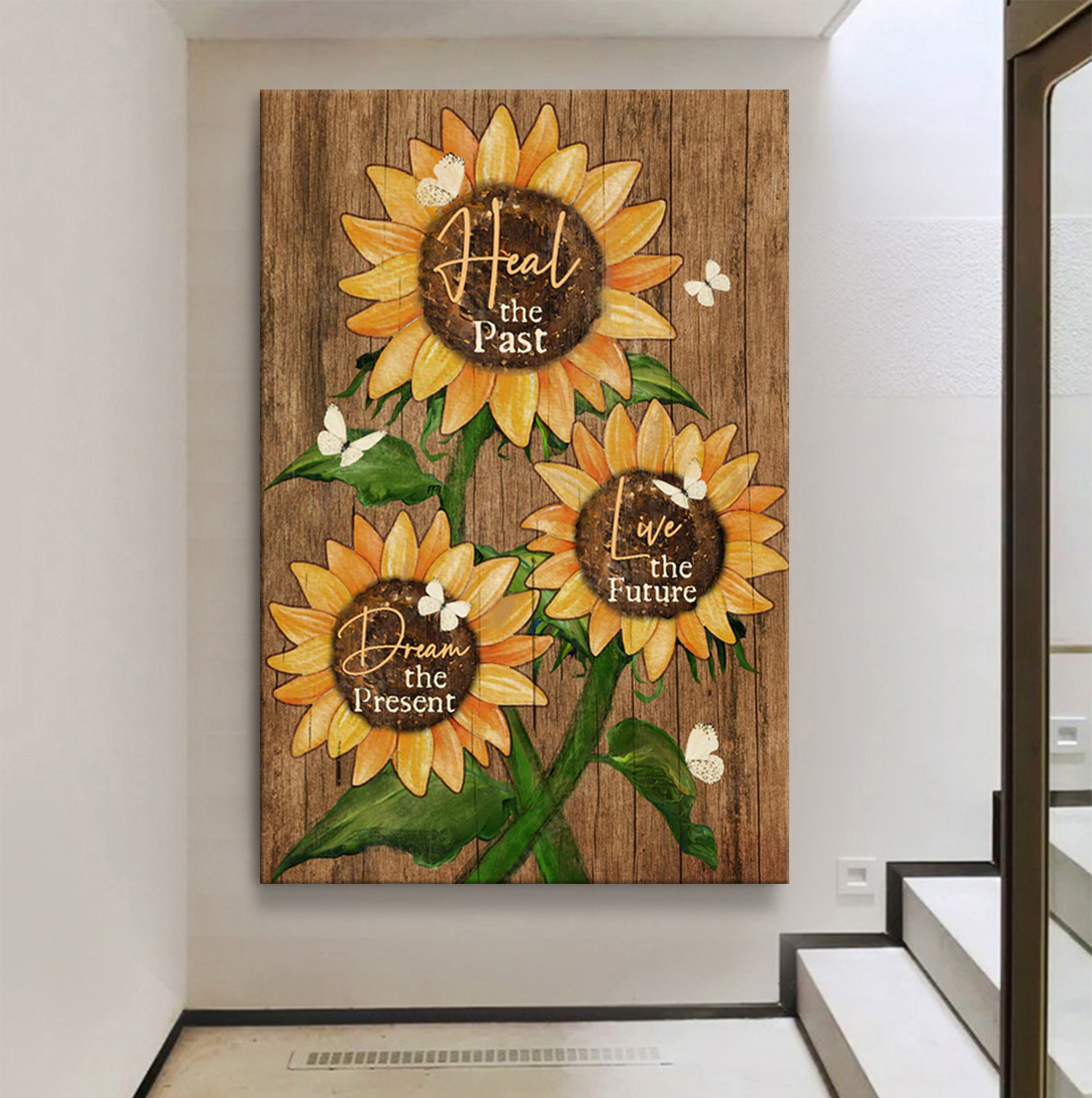 Pretty sunflower drawing, White butterfly, Heal the past, Live the future - Jesus Portrait Canvas Prints, Christian Wall Art