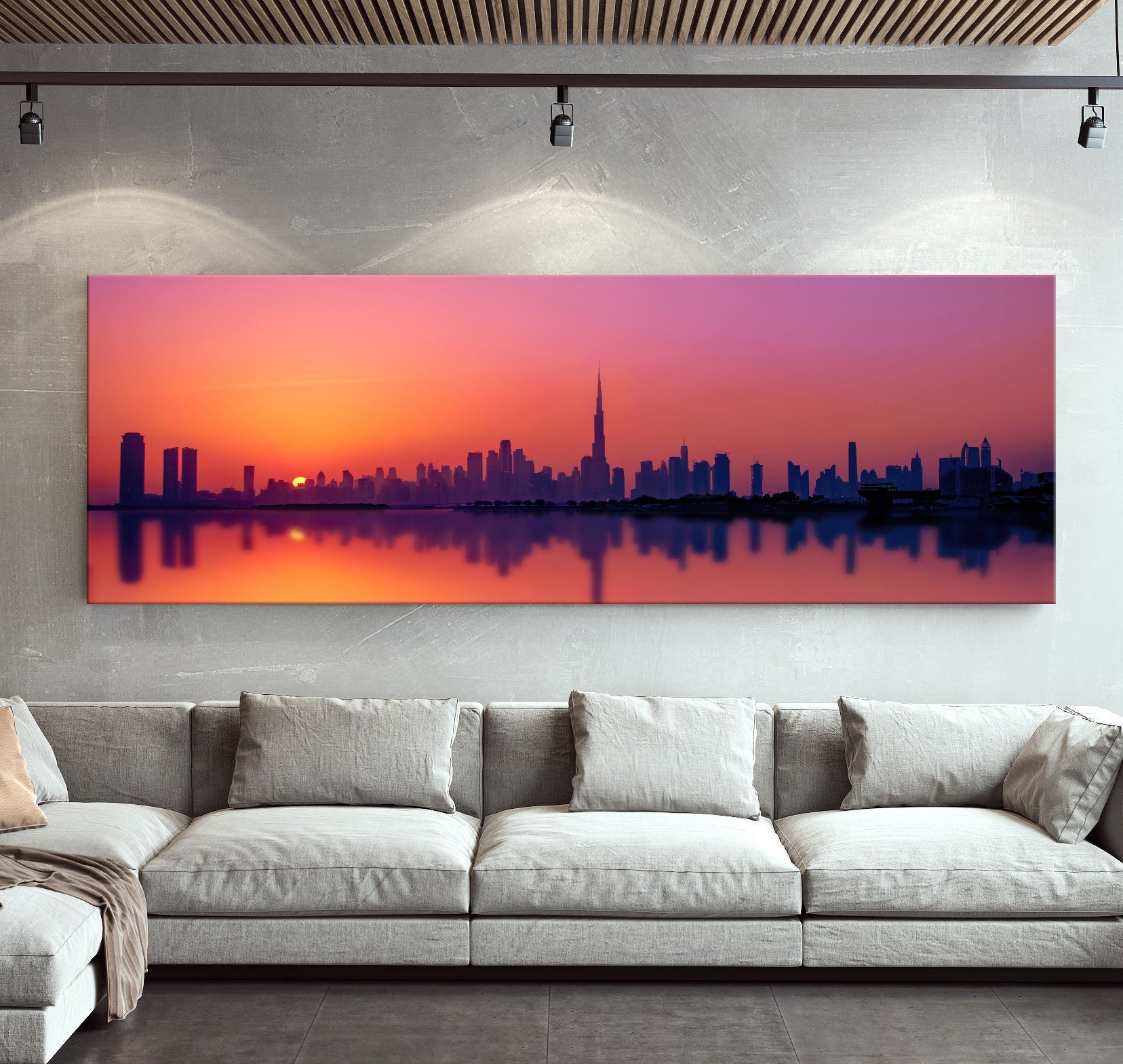 Dubai Skyline Sunset Landscape Canvas Wall Art