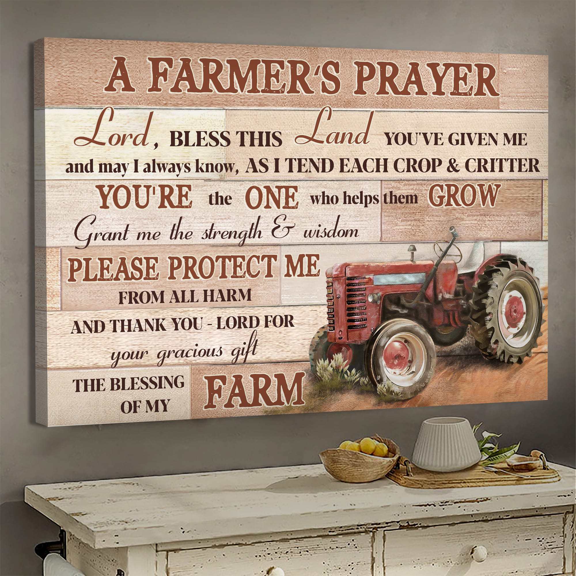 A farmer's prayer - Red Truck Landscape Canvas Wall Art