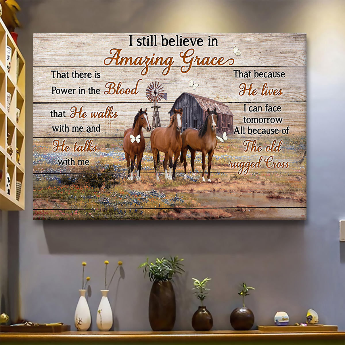 I Still Believe in Amazing Grace Countryside Horses Canvas Wall Art