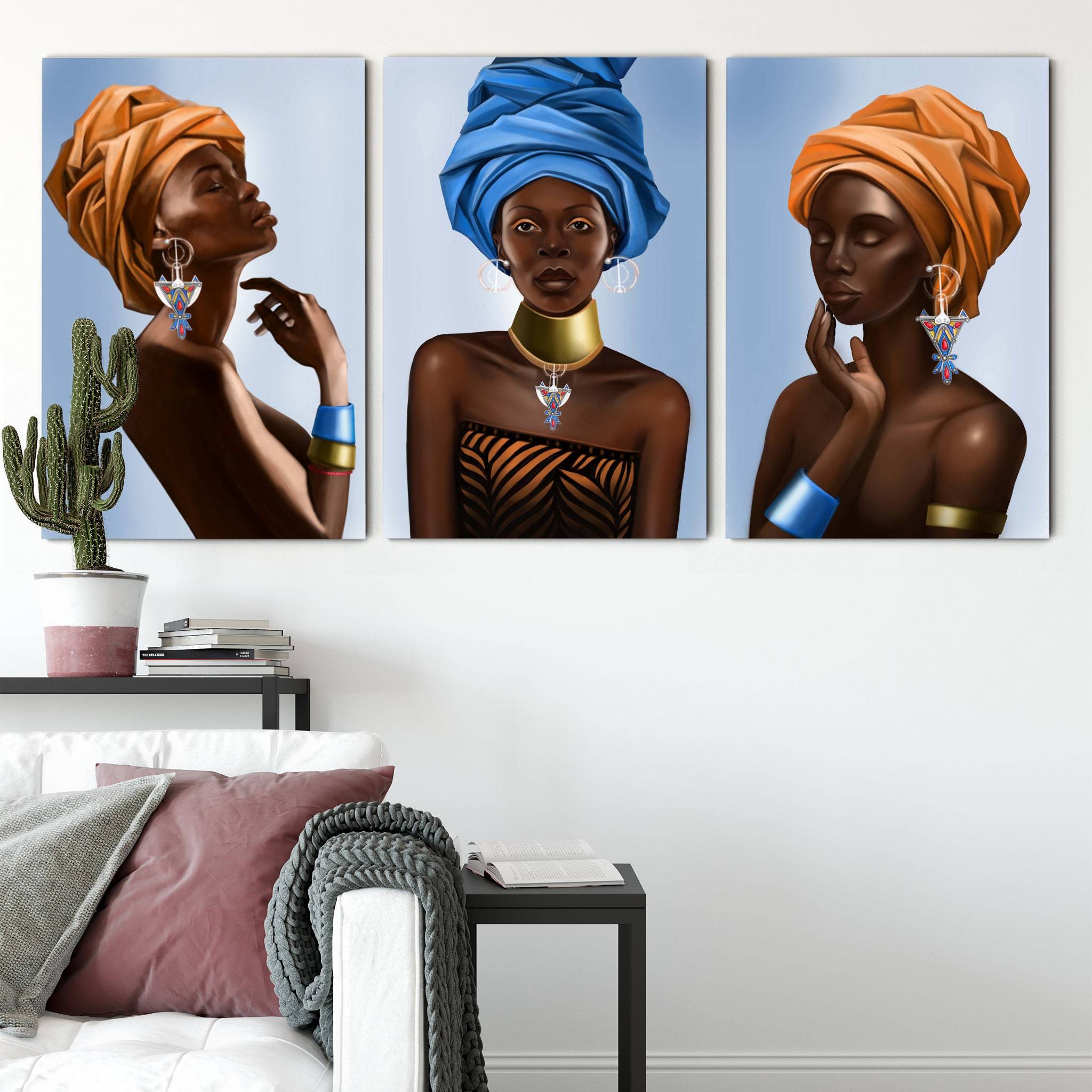 Triptych Art Set - African Woman Canvas Wall Art Print