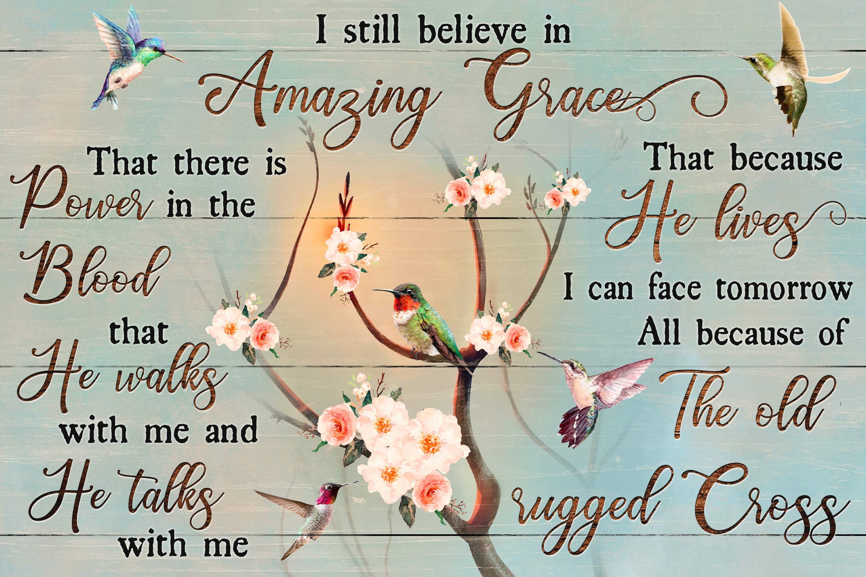 Apricot Blossom Hummingbird - I Still Believe In Grace Christian Canvas Wall Art