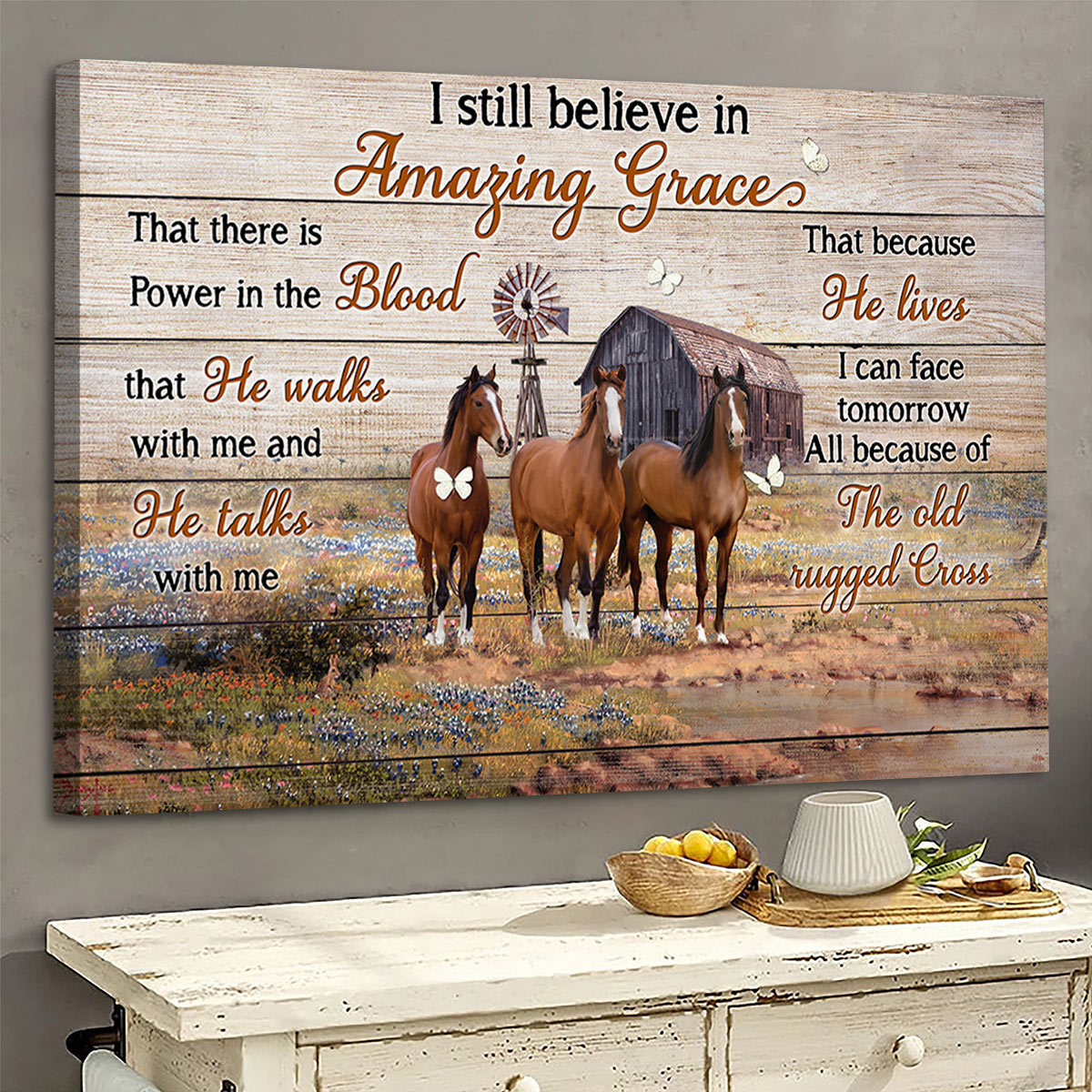 I Still Believe in Amazing Grace Countryside Horses Canvas Wall Art