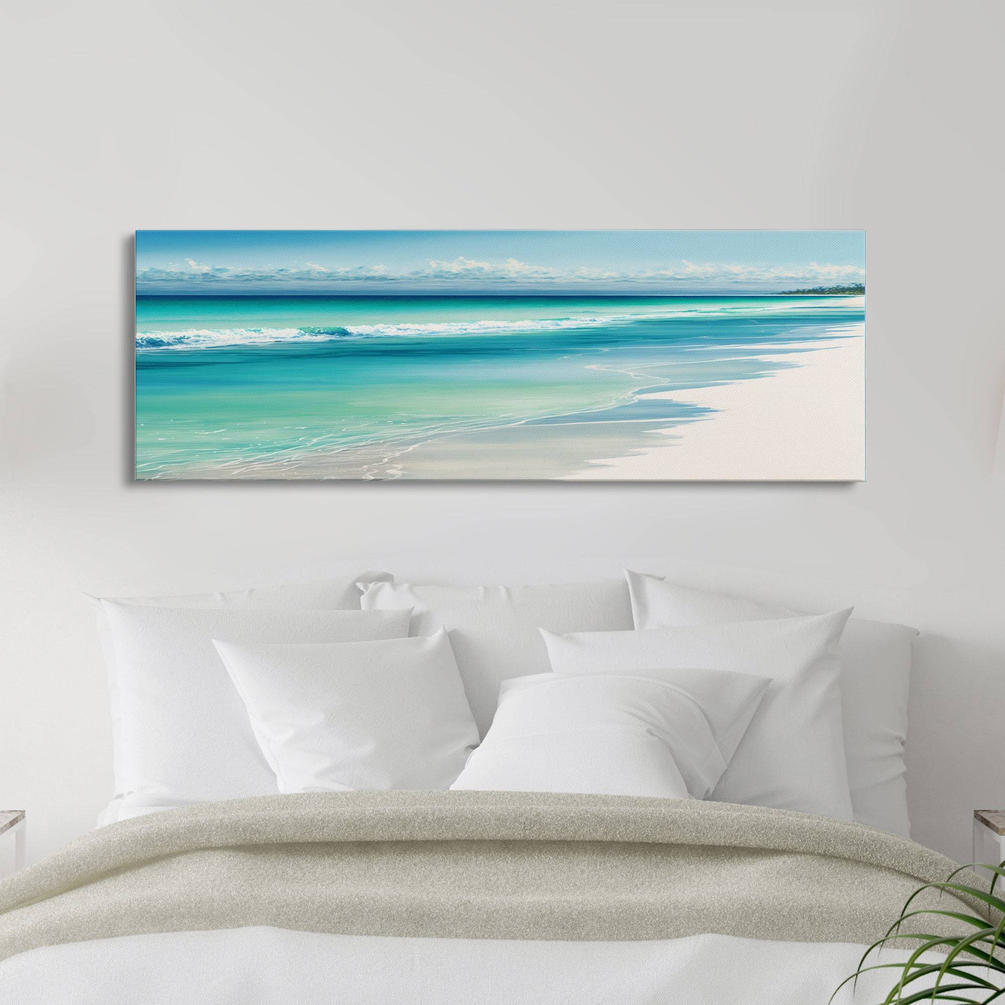 Blue Beach and Ocean Waves Panoramic Canvas Wall Art
