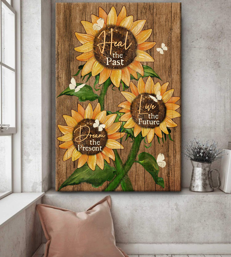 Pretty sunflower drawing, White butterfly, Heal the past, Live the future - Jesus Portrait Canvas Prints, Christian Wall Art