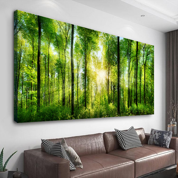 Morning Sunrise Green Trees Landscape Canvas Wall Art