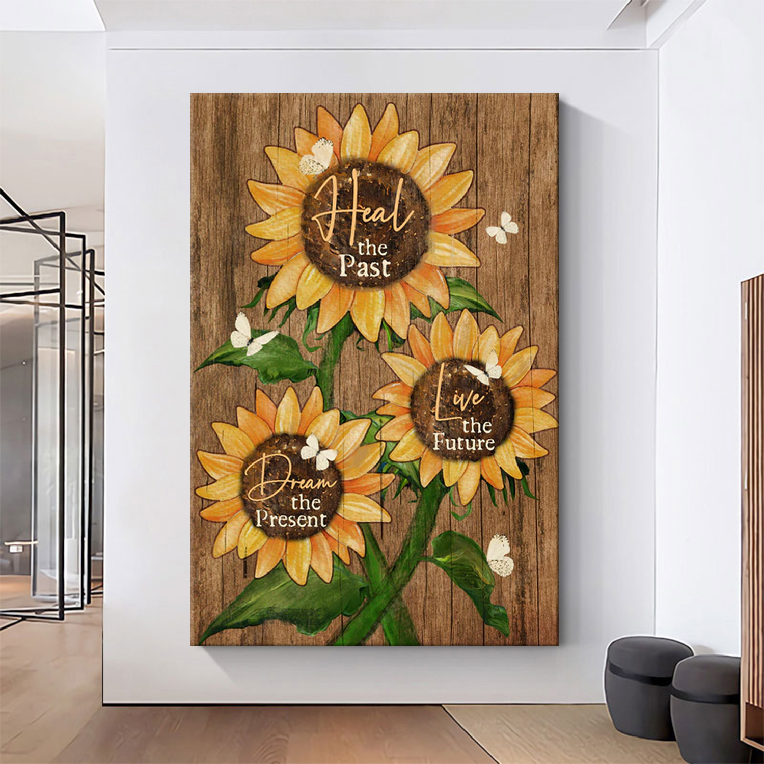 Pretty sunflower drawing, White butterfly, Heal the past, Live the future - Jesus Portrait Canvas Prints, Christian Wall Art