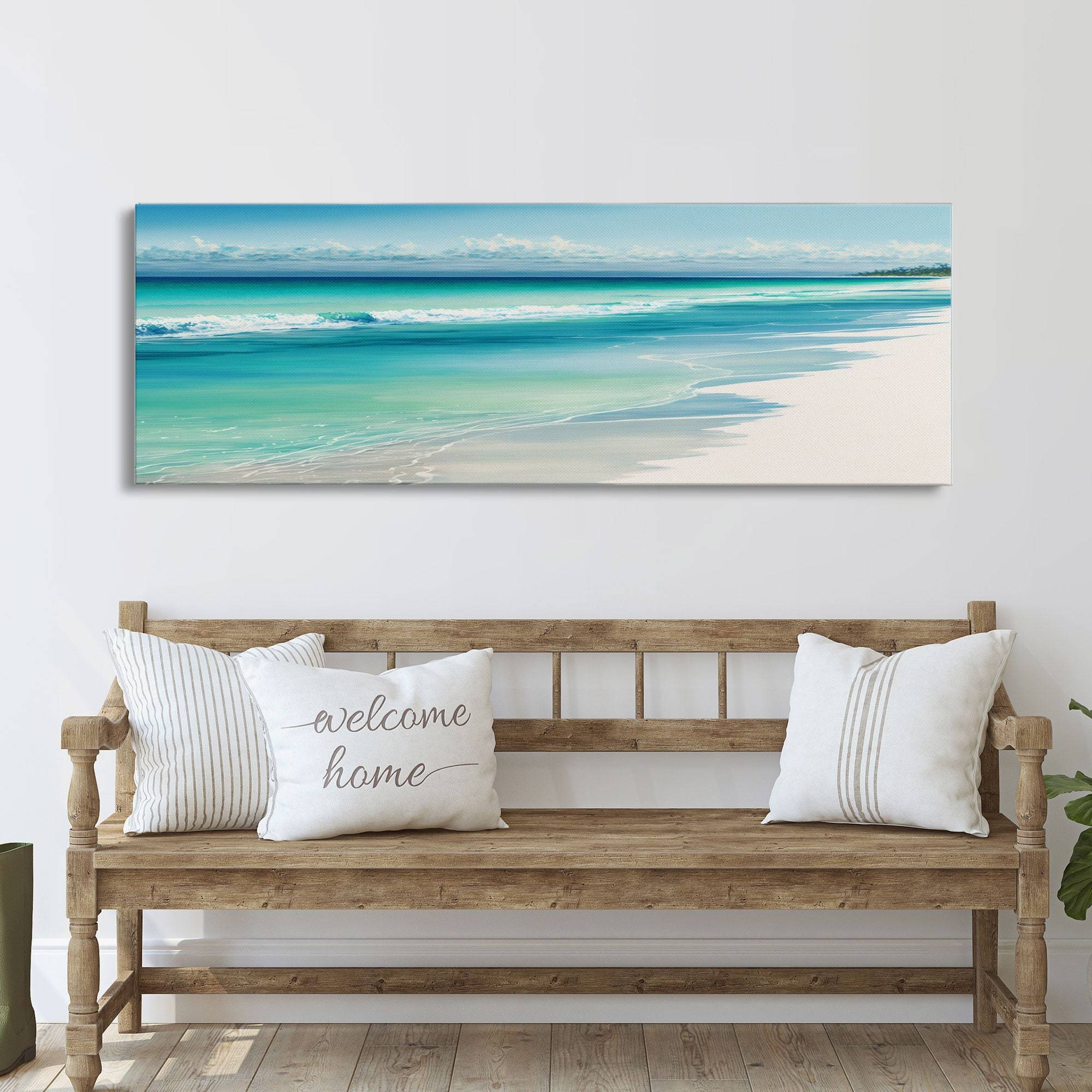 Blue Beach and Ocean Waves Panoramic Canvas Wall Art