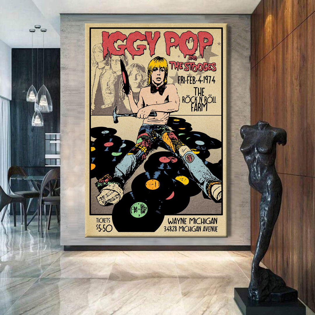 Iggy Pop and The Stooges Tour Poster 1974 Canvas Wall Art