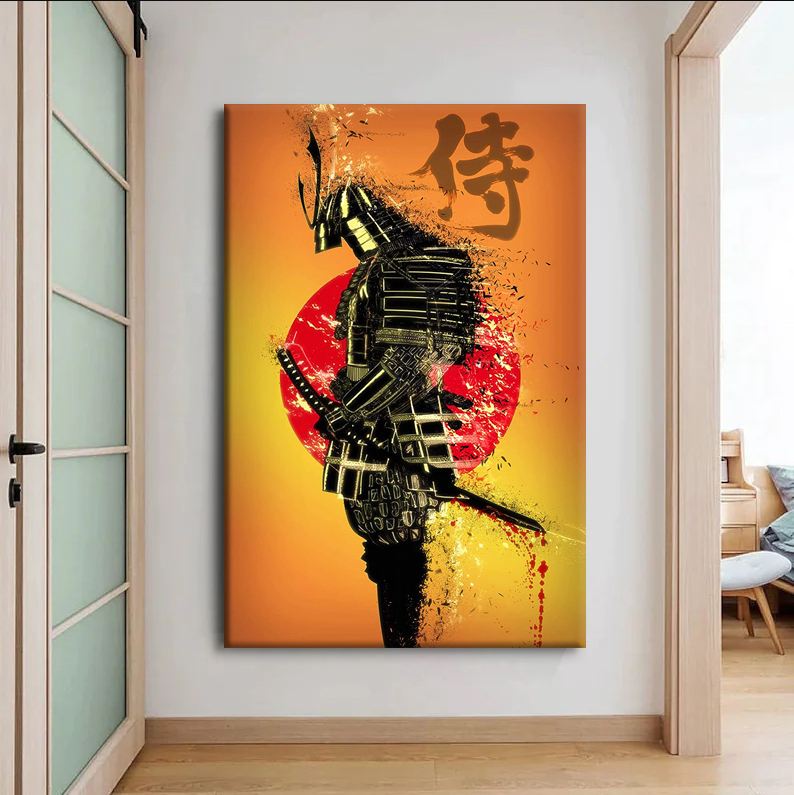 Japanese splatter style Samurai Canvas Wall Art