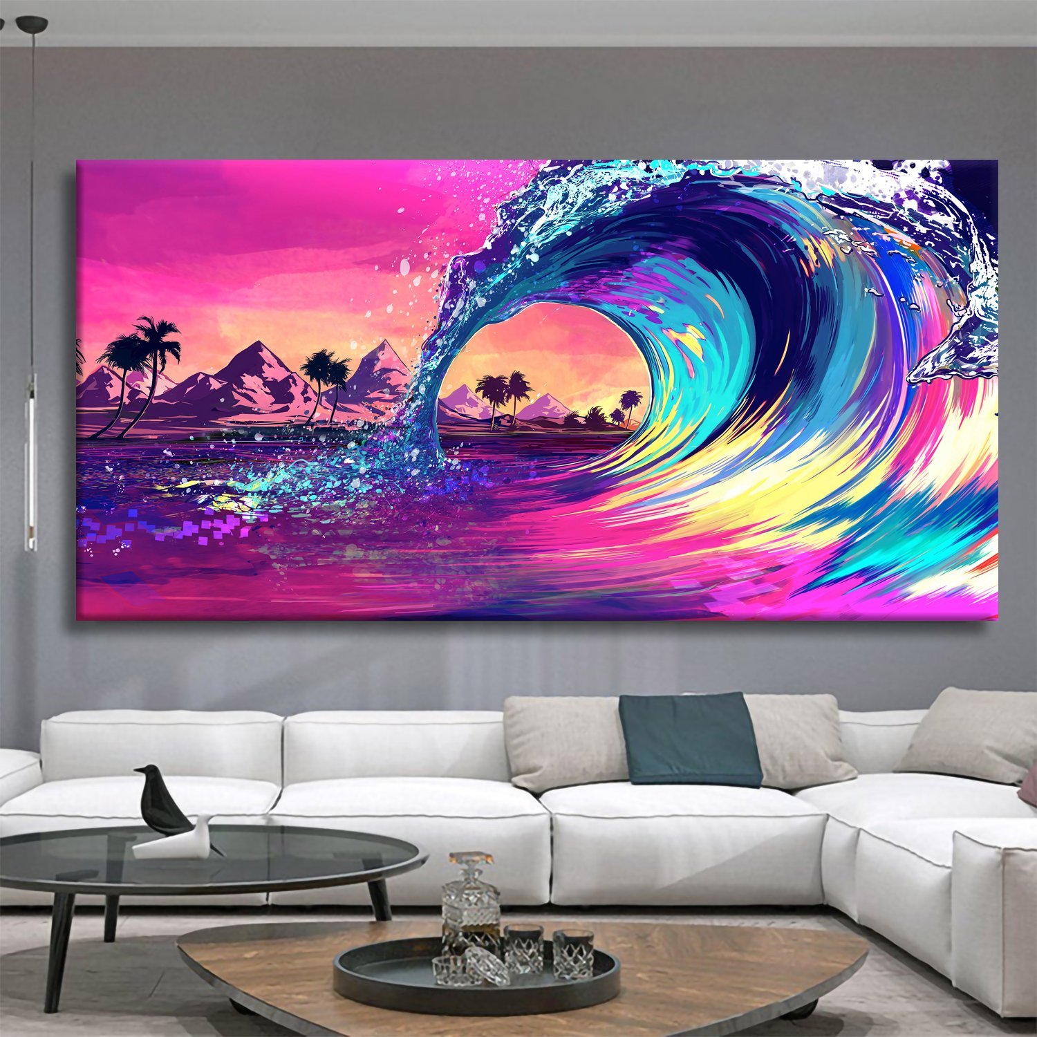 Ocean Wave Sunset Landscape Canvas Wall Art