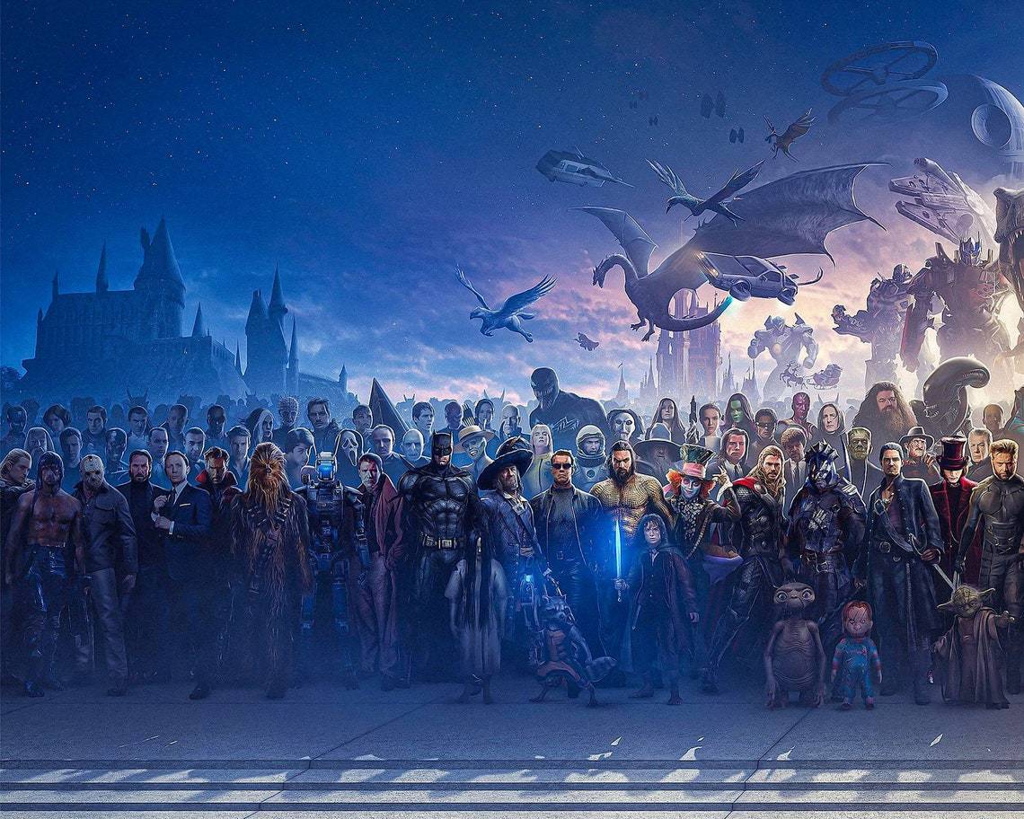 150 Movie Blockbuster Characters Panorama Canvas Wall Art