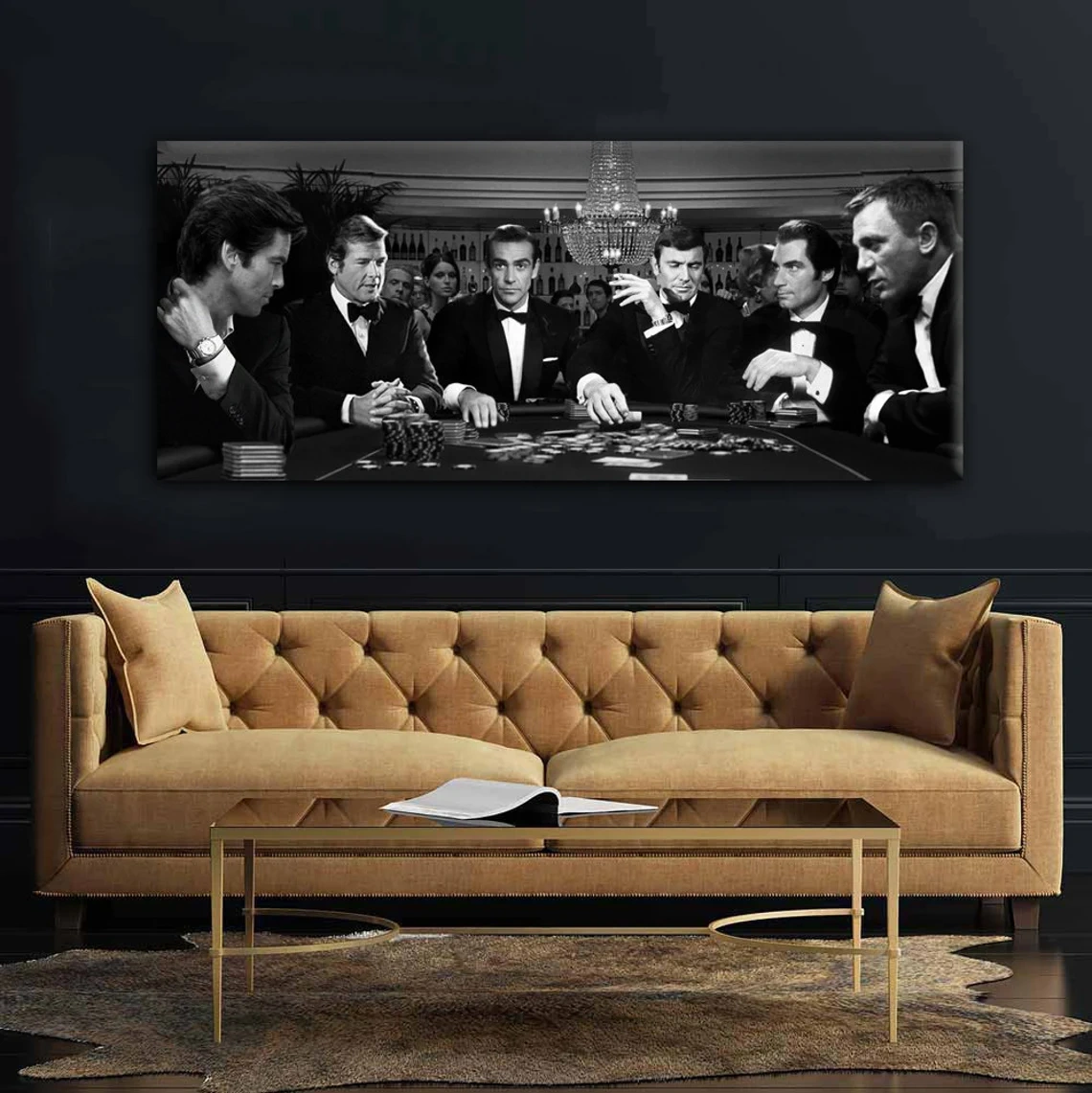 James Bonds Playing Poker Canvas Wall Art