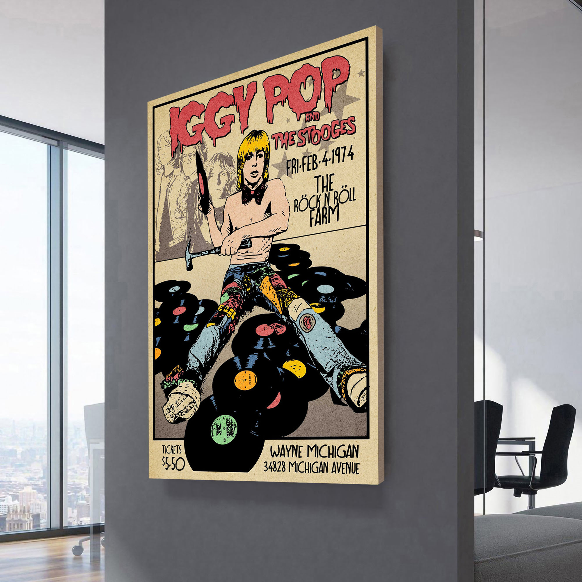 Iggy Pop and The Stooges Tour Poster 1974 Canvas Wall Art