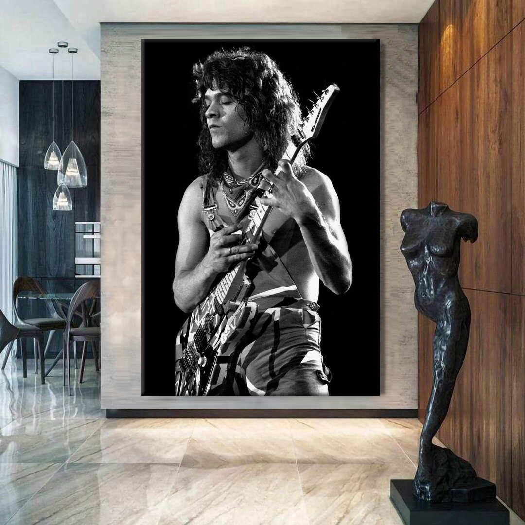Eddie Van Halen (B/W) Poster Canvas Wall Art