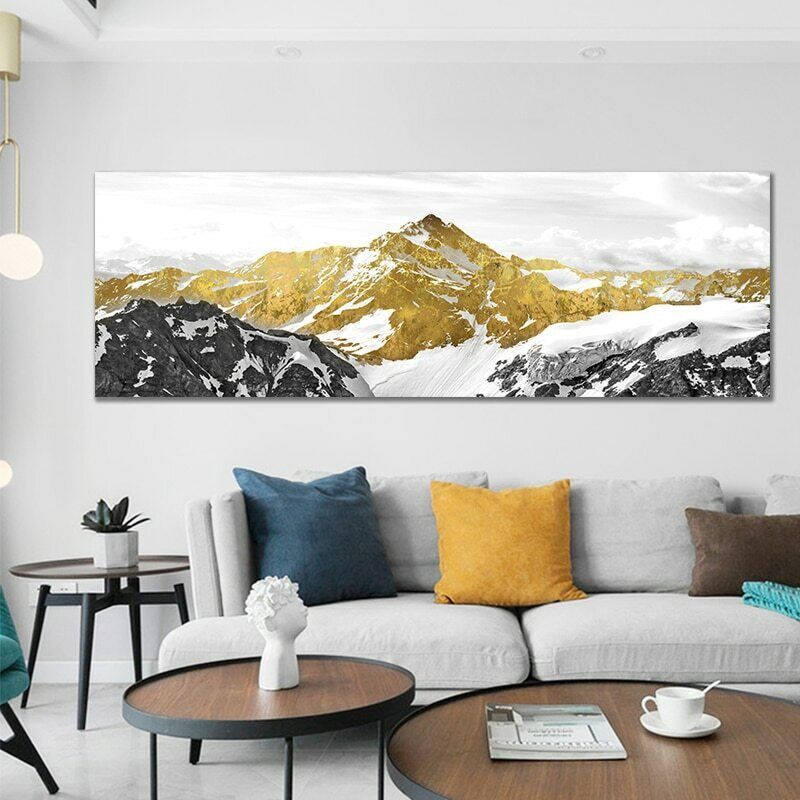 Golden Snow Mountain Panorama Canvas Wall Art