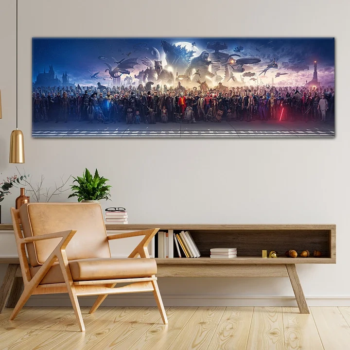 150 Movie Blockbuster Characters Panorama Canvas Wall Art