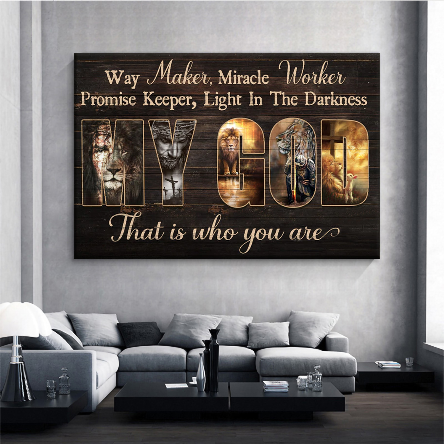 Jesus painting, Lion of Judah, Jesus is the light in the darkness - Jesus Landscape Canvas Prints, Wall Art