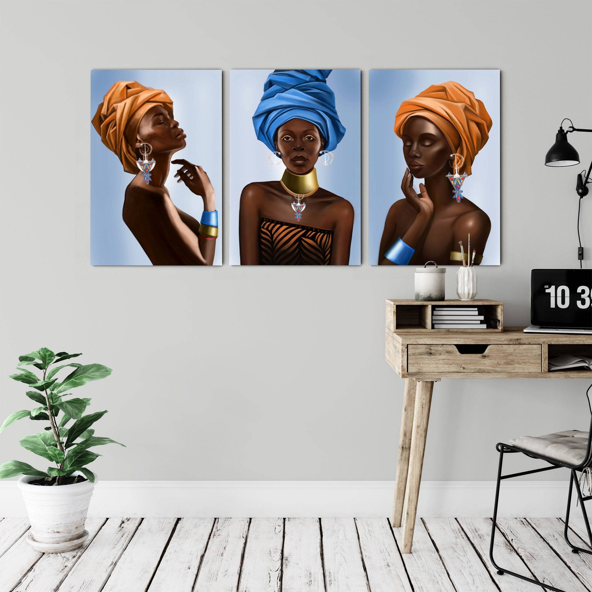 Triptych Art Set - African Woman Canvas Wall Art Print