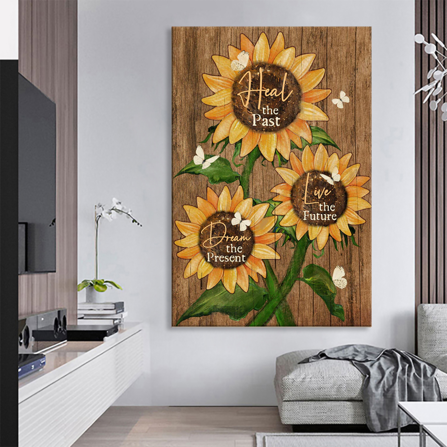 Pretty sunflower drawing, White butterfly, Heal the past, Live the future - Jesus Portrait Canvas Prints, Christian Wall Art