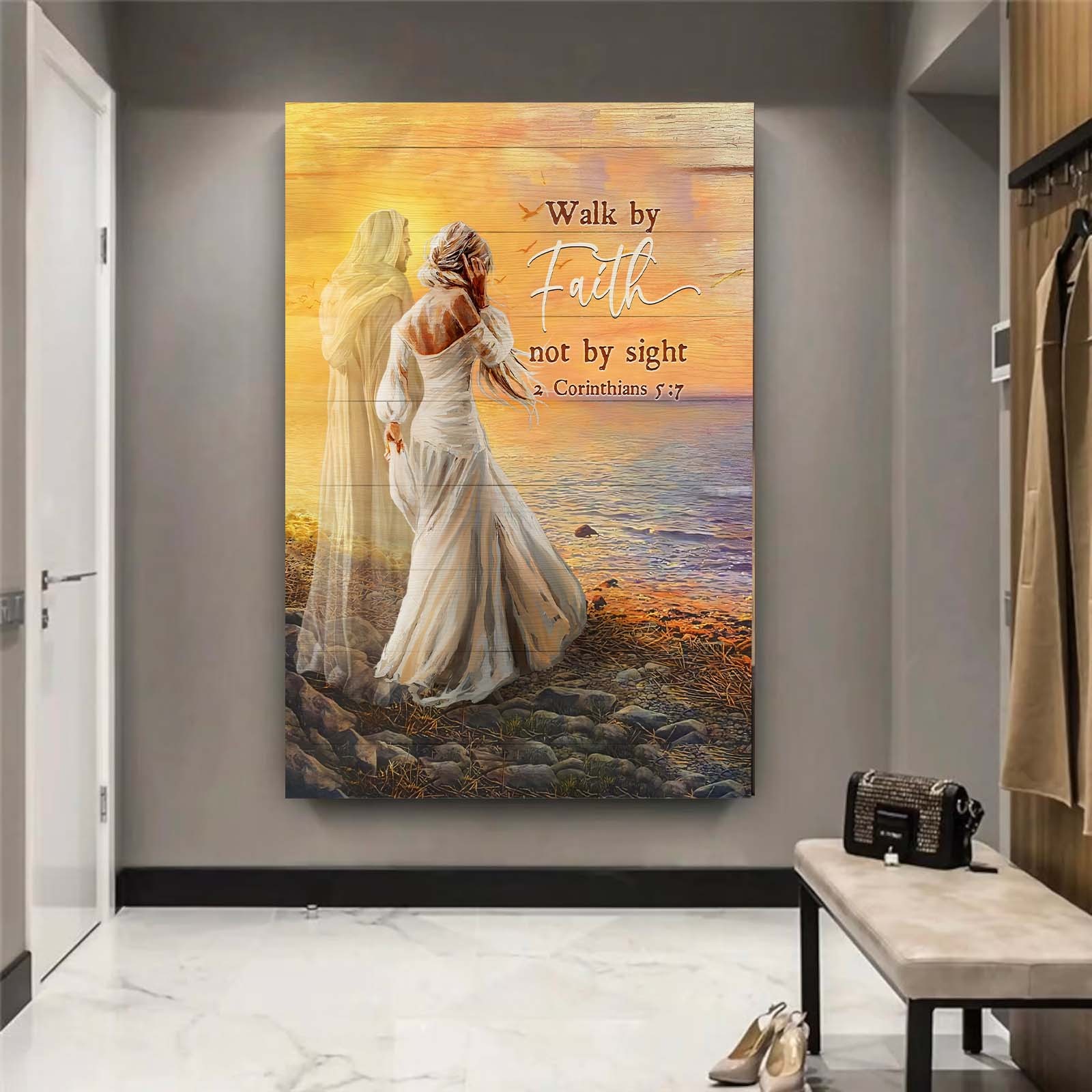 Beautiful lady Walk By Faith Not By Sight - Christian Canvas Wall Art