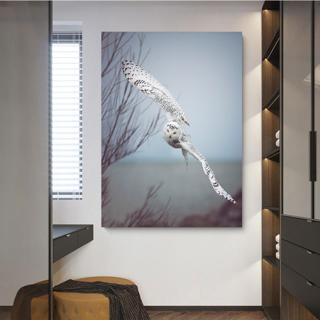Snowy Owl In Flight Canvas Wall Art