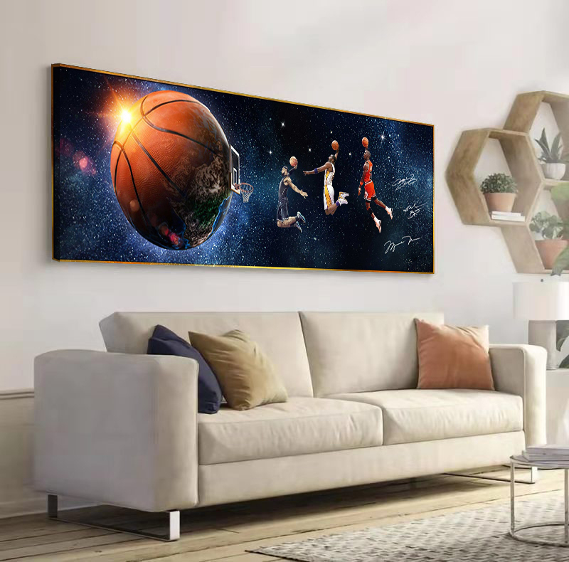 Lebron James and Kobe Bryant and MJ Dunk Canvas Wall Art
