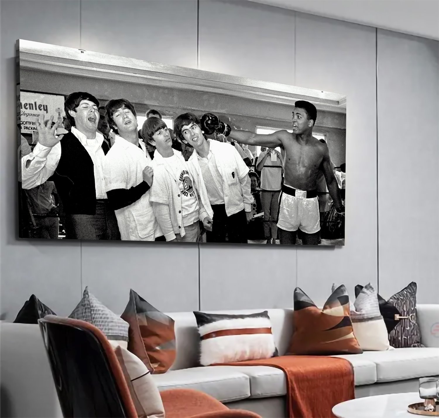 The Beatles in Ring with Muhammad Ali Canvas Wall Art