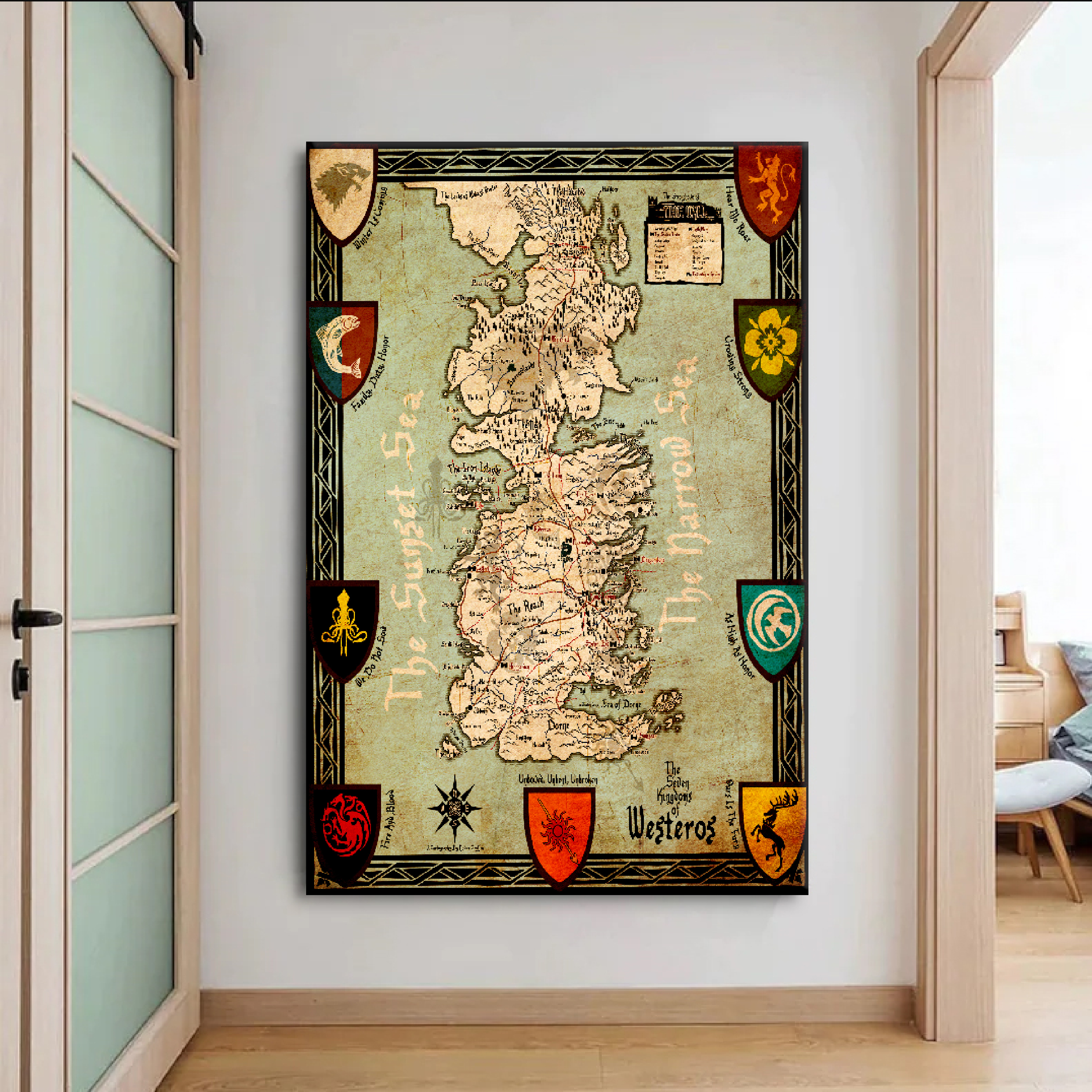 Game of Thrones Seve Kindoms of Westeros Map Canvas Wall Art