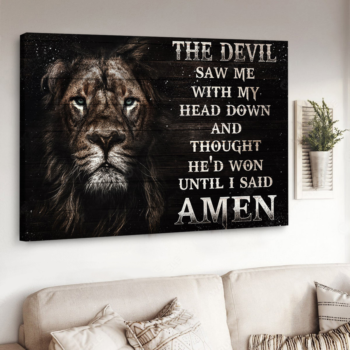Lion of Judah The Devil Thought He Had Won Until I Said Amen Christian Canvas Wall Art