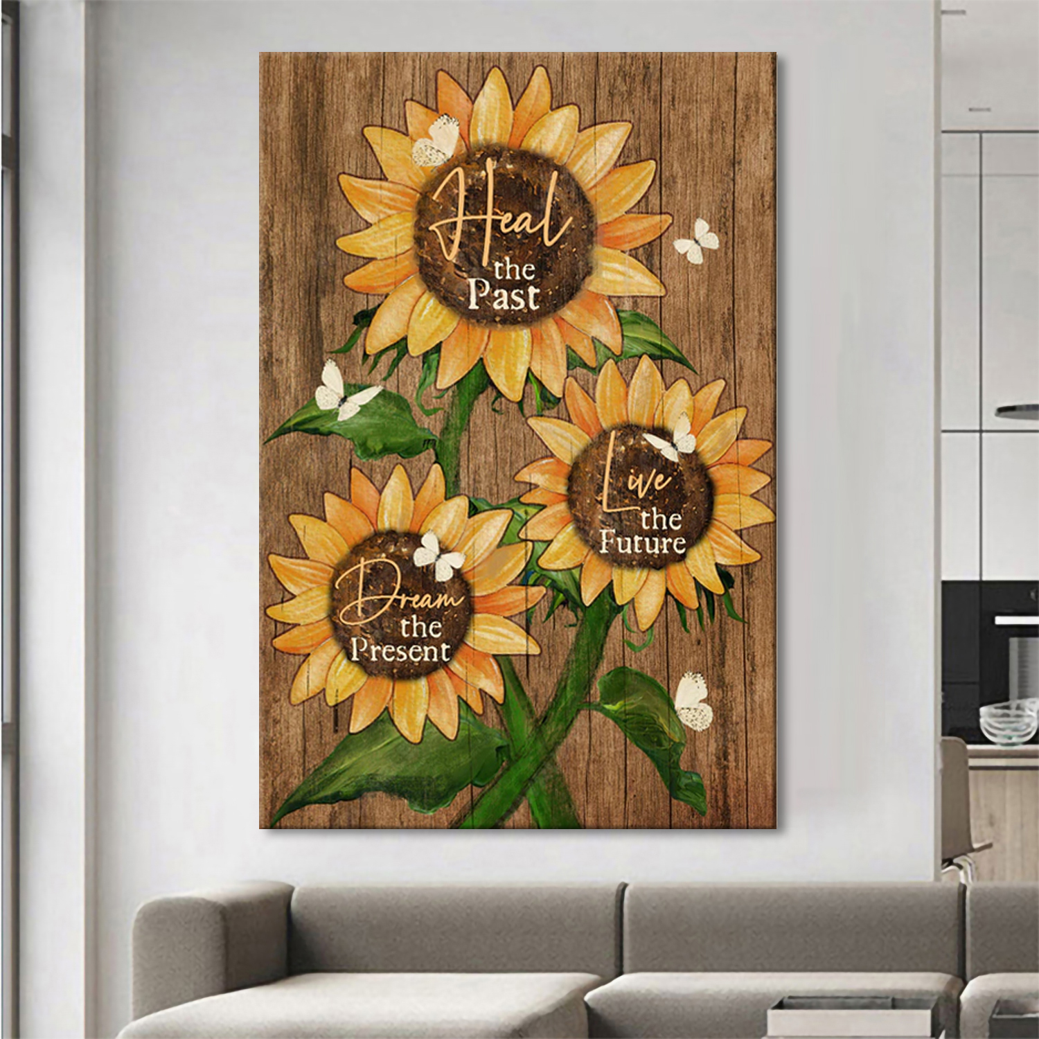 Pretty sunflower drawing, White butterfly, Heal the past, Live the future - Jesus Portrait Canvas Prints, Christian Wall Art