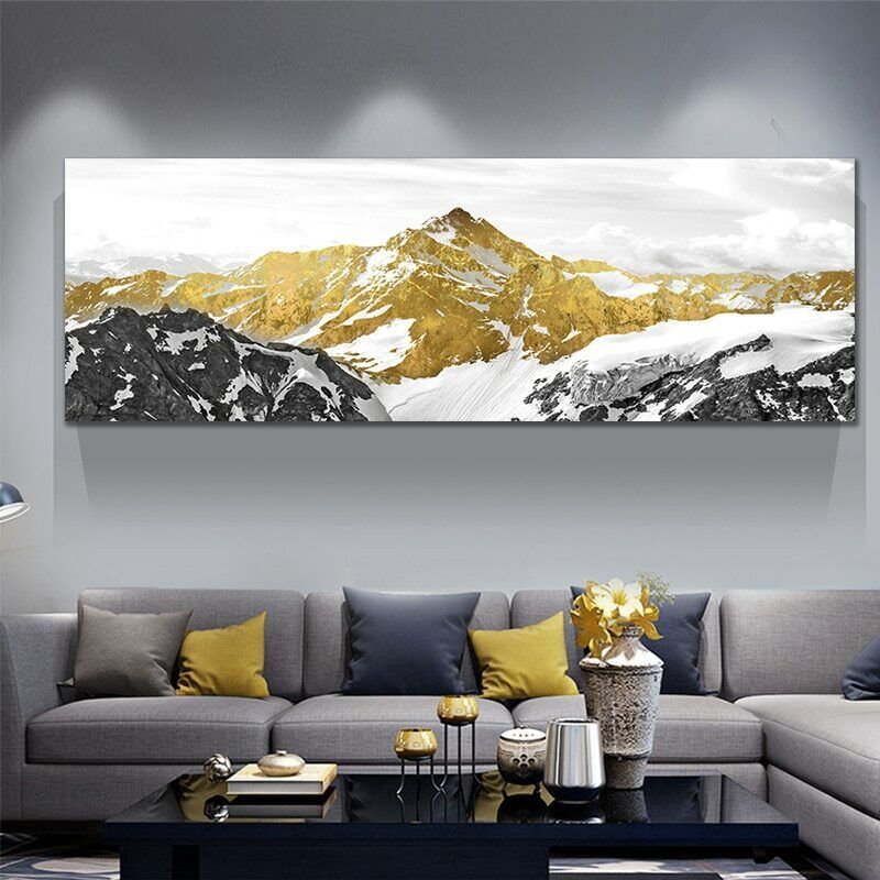 Golden Snow Mountain Panorama Canvas Wall Art