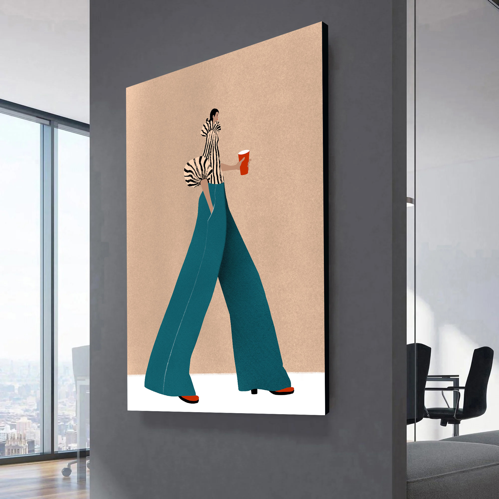 Modern Fashion Striding in Wide-leg Pants Woman Wall Art