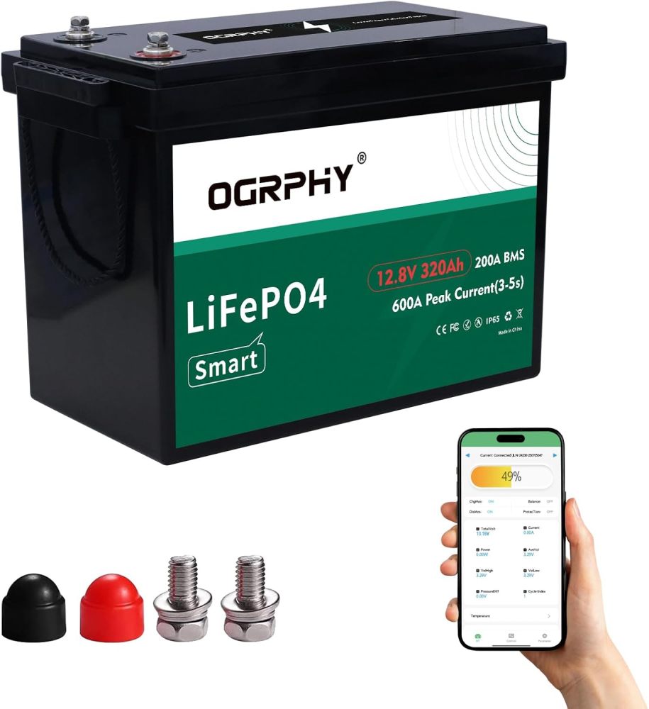 4096Wh 12V 320AH LiFePO4 RV Battery with Bluetooth and Low Temp Cut Off, Built in Smart 200A BMS Perfect for Camper, Trailer, Off-Grid and Solar System