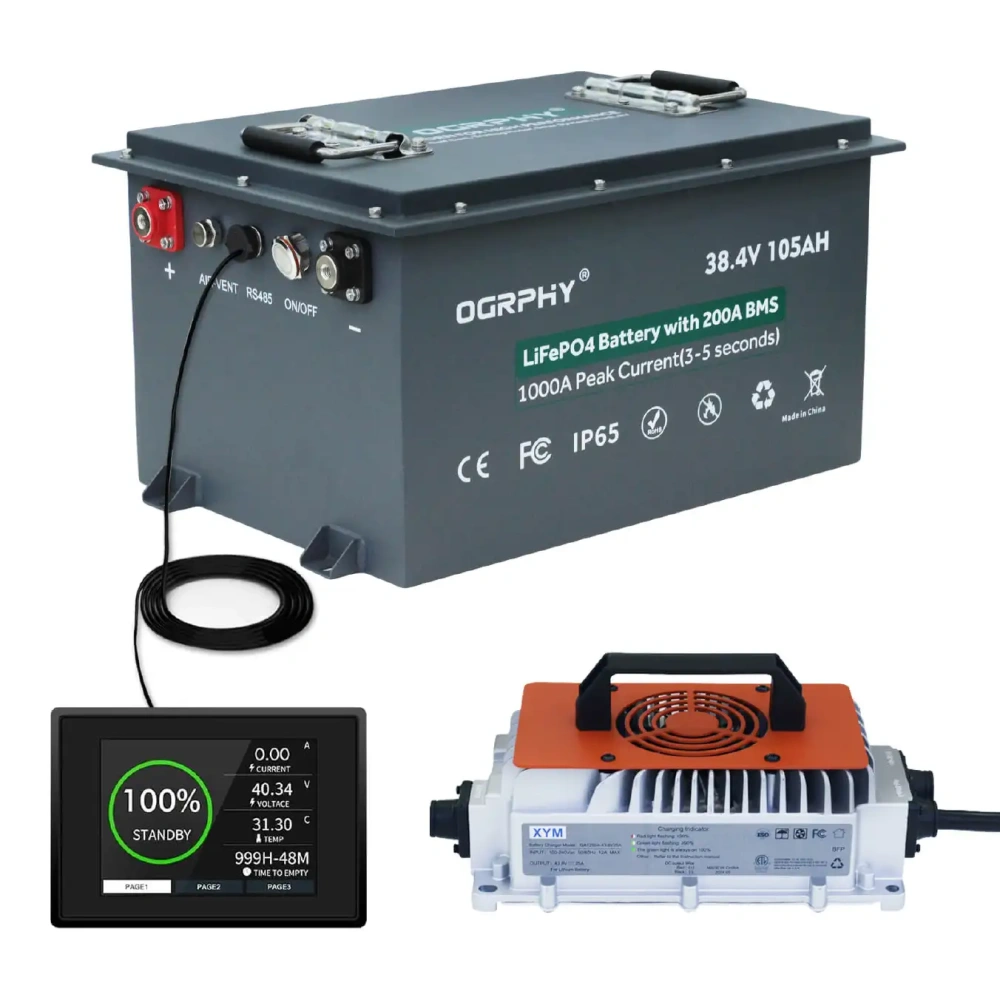 36V Lithium Golf Cart Battery, 200A BMS(1000A Peak Current), with Touch Monitor and Mobile APP, 4000+ Cycles 36V Lithium Battery with 25A Charger, Perfect for Golf Carts, Trolling Motor(105AH)
