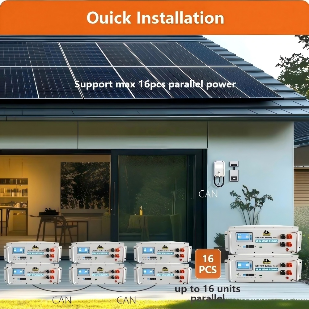 51.2V 100Ah LiFePO4 Battery,Batería Lifepo4,Deep Cycle Batteries,5kWh Lithium ion Solar Battery Mobile ESS With Active Balancer for Home Energy Storage System Backup Power for Home Grid-Tie Solar Power