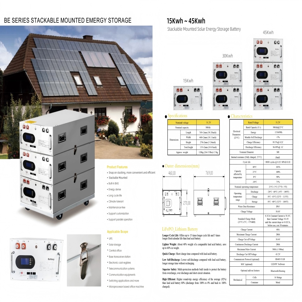 51.2V 300Ah LiFePO4 Battery,Батарея Lifepo4,Deep Cycle Batteries,Батареи глубокого цикла,15kWh Lithium ion Solar Battery Mobile ESS With Active Balancer for Home Energy Storage System Backup Power for Home Grid-Tie Solar Power