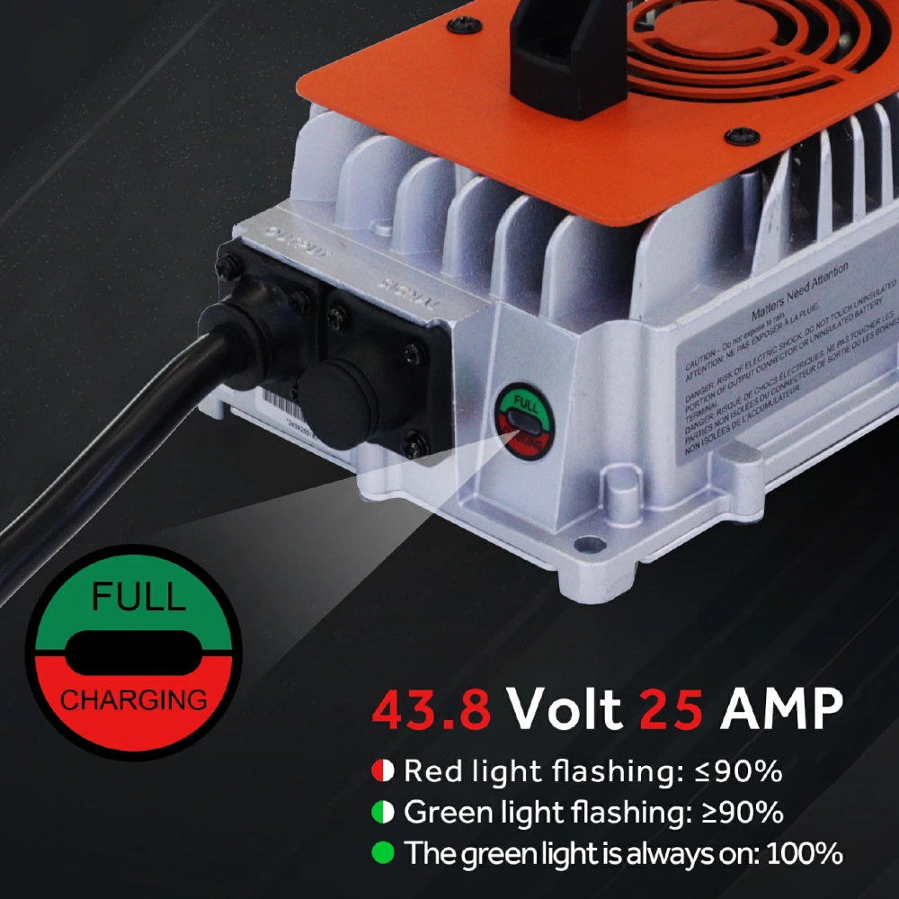  36V 25A Lithium Battery Charger,36V Golf Cart battery charger,25A 36V LiFePO4 cargador de batería,Including 0V Charging Function,Output 43.8V LiFePO4 Charger Special for 36V LiFePO4 Battery,Fast Charging
