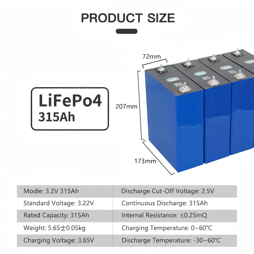 315Ah 3.2V LiFePO4 Cell Grade A Battery 8000+Deep Cycle Lithium Iron Phosphate Rechargeable Battery with QR Code,PV/Home Energy Storage Prismatic Batteries,Replacement Batteries for Solar Systems, Cars, RVs, Boats(4PCS)