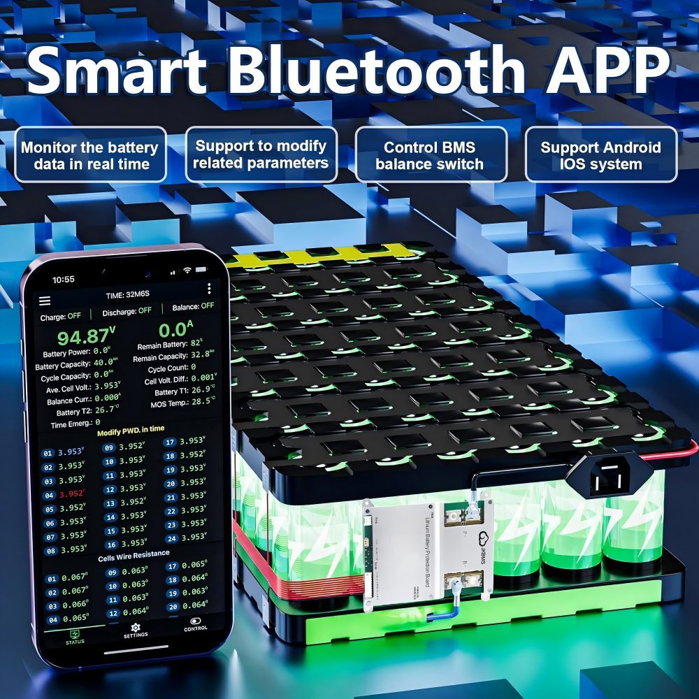 Smart BMS  JKBMS 4S-8S 200A 2A Active Balance Build-in Bluetooth with RS485 PCB Battery Protection Board for LiFePO4 Li-ion LTO Battery Pack（JK-B2A8S20P）