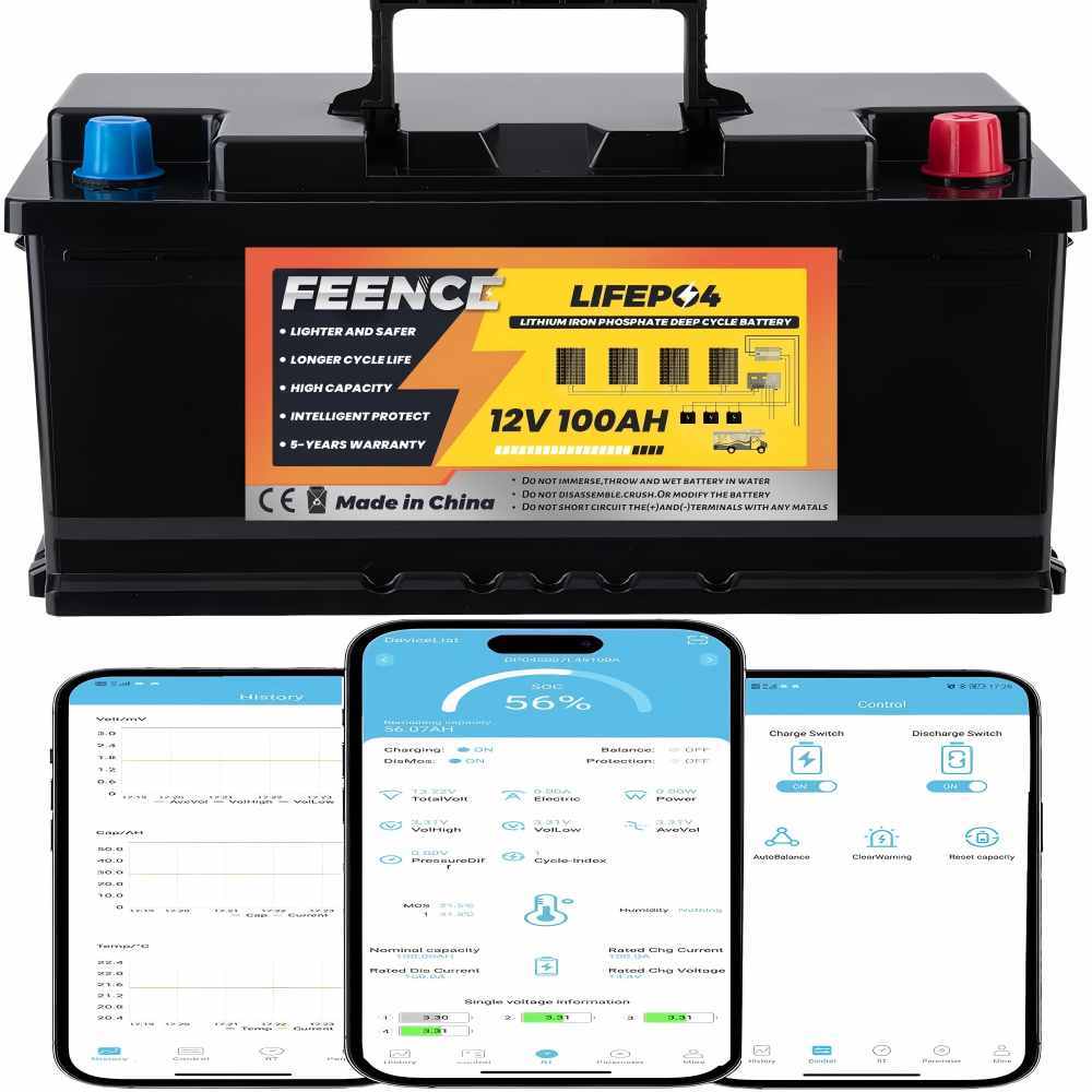 12V 100A LiFePO4 Lithium Battery Mini Size Height 188 cm,100 A BMS Car Battery, 8000+ Deep Cycle Batteries, Batería Lifepo4, Mini Size for Caravans, Motorhomes, Boats, Trolling Motor, Solar System ,RV, Marine, Power Supply, Off-Grid System