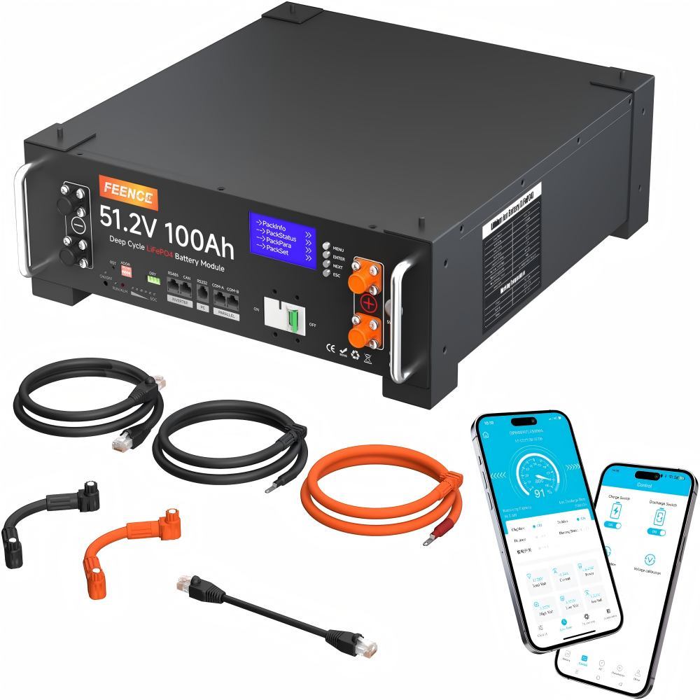 48V 100Ah Lithium LiFePO4 Solar Battery, Supports Inverter Communication, Built-in 100A BMS with Bluetooth, Max 5120W Output, 8000+ Deep Cycle Batteries, Batería Lifepo4, Ideal for Off-Grid Systems