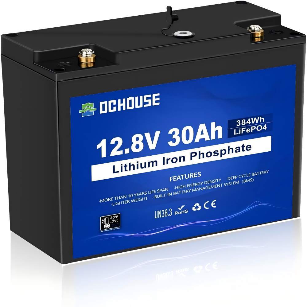 12V 30 Ah LiFePO4 Deep Cycle Lithium Battery Rechargeable with 4000+ Deep Cycle Batteries and BMS Protection for Fish Finder, Solar Panel, Boat with Motor, Motorhome, Golf Caddy